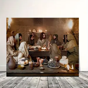 1pc Wooden Framed Last Supper Canvas Painting Art Prints Wall For Bedroom Living Room Home Decor Modern Art Kitchen Religion Wall Canvas Print Poster Picture With Framed Ready to Hang Gift For Her Him