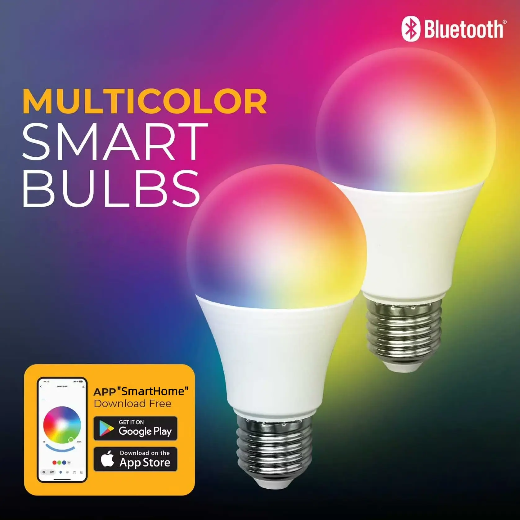 Tuya Bluetooth Bulb, Wireless Light Bulb, Smart Led Lighting, Programmable LED Light, 15W Smart LED Light Bulb, 64 Color & Scene, Remote Control, SmartLife/Tuya APP, LED Bulbs