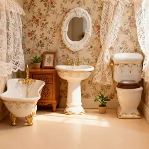 4pcs/set Mini Scene Dollhouse Mini Bathroom Set Suitable for 1:6 or 1:12 Dollhouse Decoration Ornaments Dollhouse Decoration Accessories Decoration Scene Shooting Props Holiday Party Decoration