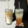 Glass Cup with Straw & Lid, Premium Thickened Glass Cup, Durable Glass Cup, 1 Count Portable Large Capacity Drinking Cup, Drinking Glasses, Fashionable Drinkware for Home & Office & Outdoor, Summer Cool Bottle, Cup with Lid and Straw