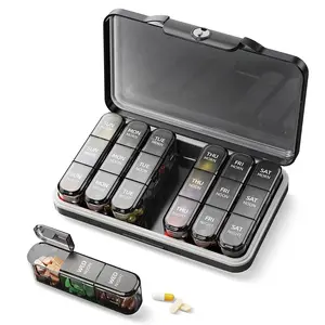 Large Weekly Pill Organizer 3X a Day, 7-Day Detachable Light-Proof Moisture-Proof Pill Box with Rotating Buckle & Double-Sealed Independent Compartments, Portable Travel Case for Pills, Vitamins, Fish Oil, Supplements & Orthodontic Aligner Tray
