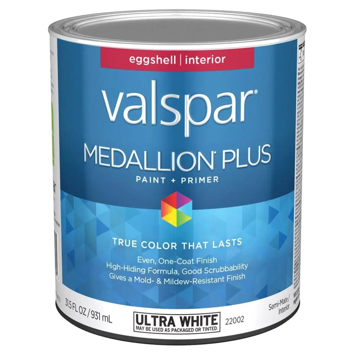 212 MAIN Valspar 1 qt. Medallion Plus Acrylic Latex All-Purpose 1-Coat Paint & Primer, Stain-Resistant Ultra Sheen Formula for Wood/Metal, White, One Coat