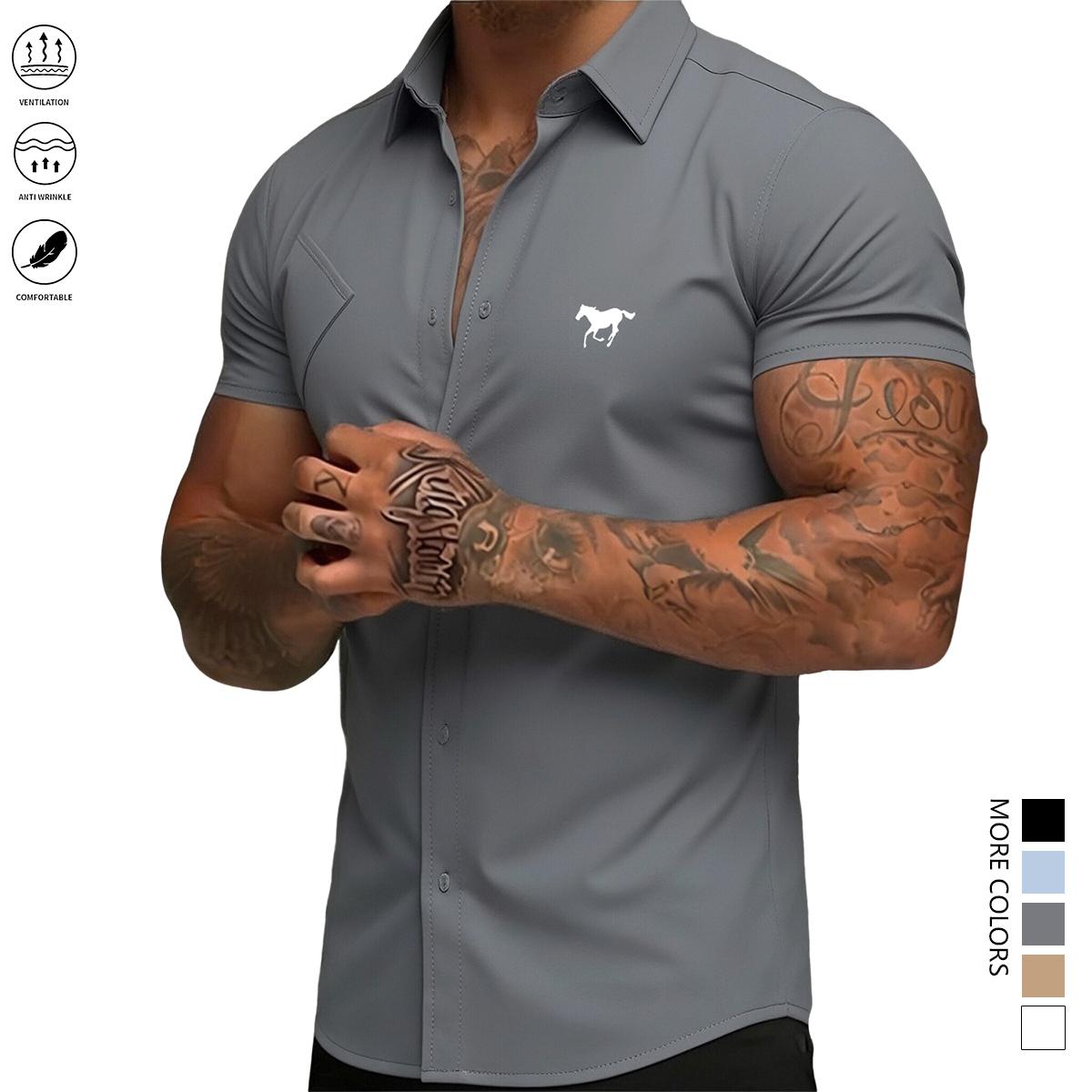 Men's slim-fit short-sleeved shirt - Lightweight summer shirt with single-button flap design, simple style, suitable for business casual and daily outings | Durable, easy to care for, classic collar, office attire, modern style, easy-care material,summerv Men's slim-fit short-sleeved shirt - Lightweight summer shirt with single-button flap design, simple style, suitable for business casual and daily outings | Durable, easy to care for, classic collar, office attire, modern style, easy-care material,summerv
