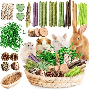 33PCS rabbit toys Rabbit Chew Treat Toys for Teeth Health, Natural Bunny EnrichmentToys for Boredom & Stress Relief, Keep Busy Toys for Guinea Pig Chinchilla Hamster Rat Gerbil Degu Indoor Outdoor