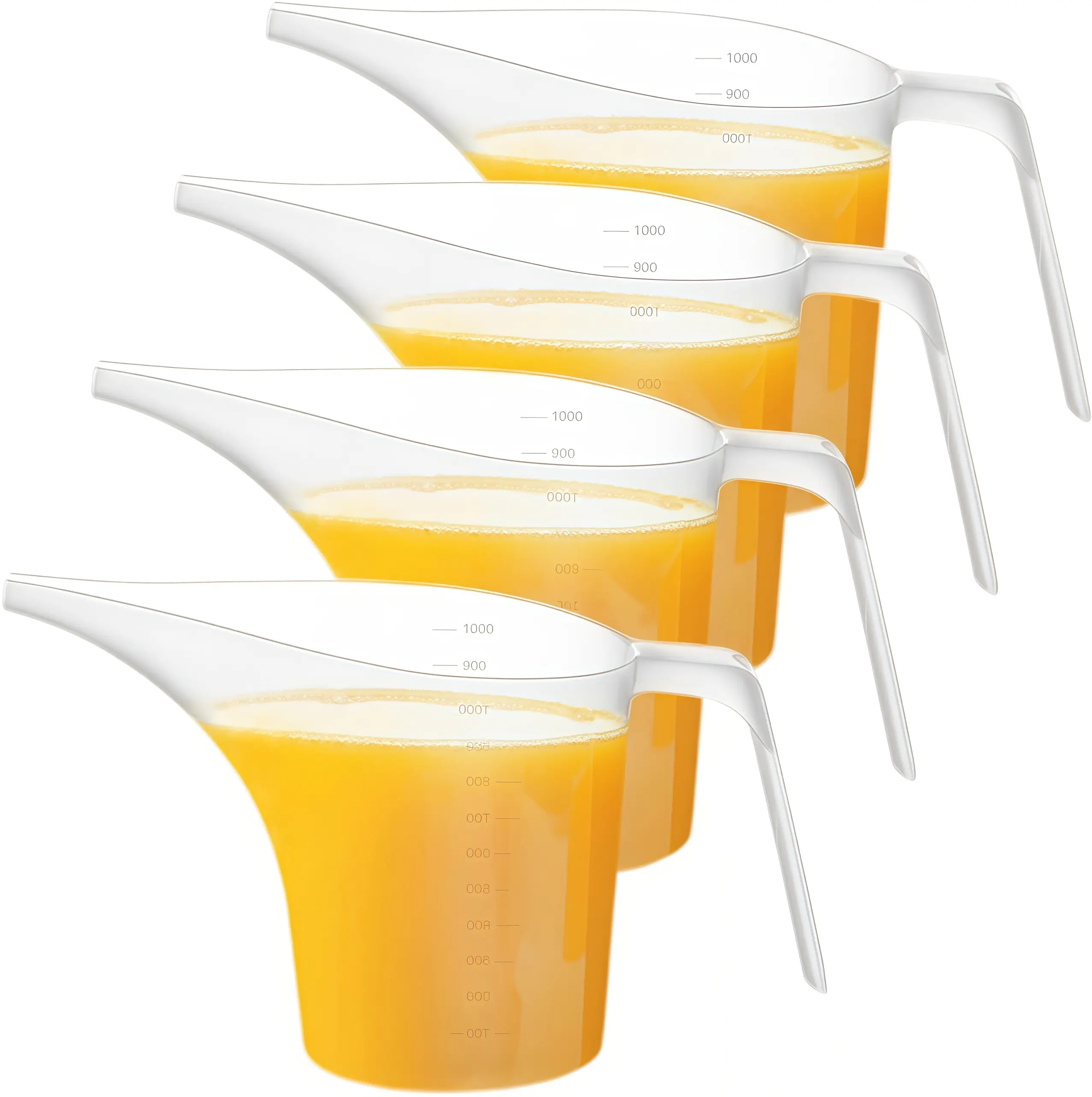 4 Pack 1000ml Plastic Funnel Pitcher, Measuring Cup with Long Spout, Large Capacity Easy Pour Cup for Baking, Oil Dispensing & Plant Watering