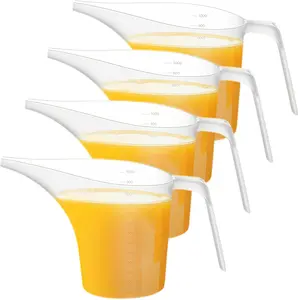 4 Pack 1000ml Plastic Funnel Pitcher, Measuring Cup with Long Spout, Large Capacity Easy Pour Cup for Baking, Oil Dispensing & Plant Watering