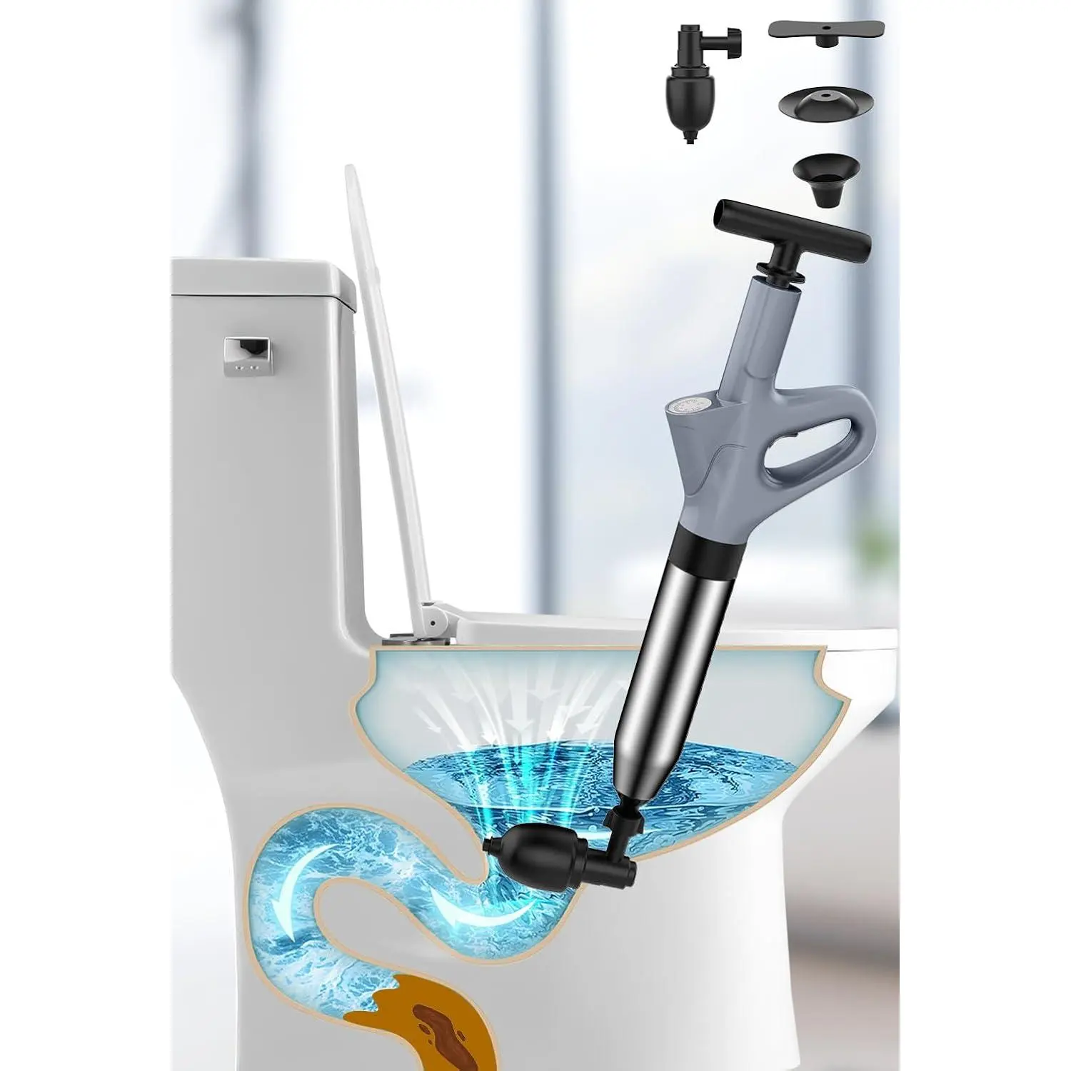 Toilet Plunger, High Pressure Toilet Plunger, Air Drain Blaster with Real-Time, Heavy Duty Plunger for Bathroom and Plumbing Clogs