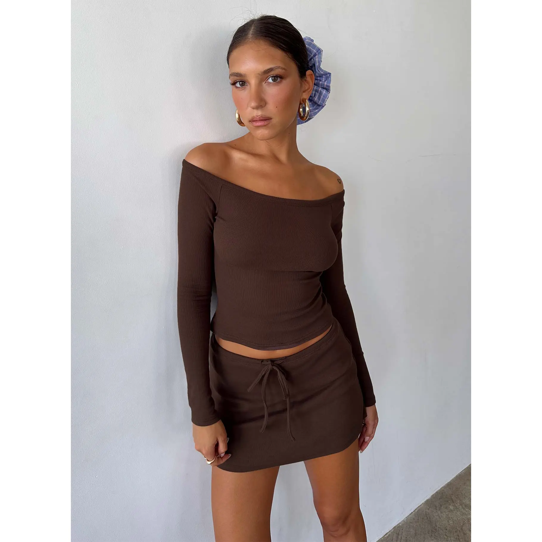Baseline Rib Skort Brown