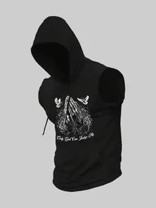 Men's Eagle Print Hooded Tank Top, Regular Fit Casual Sleeveless Hooded Top for Daily Wear, Men's Clothes for All Seasons, Sweatshirts