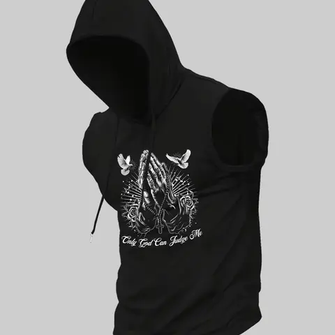 Men's Eagle Print Hooded Tank Top, Regular Fit Casual Sleeveless Hooded Top for Daily Wear, Men's Clothes for All Seasons, Sweatshirts