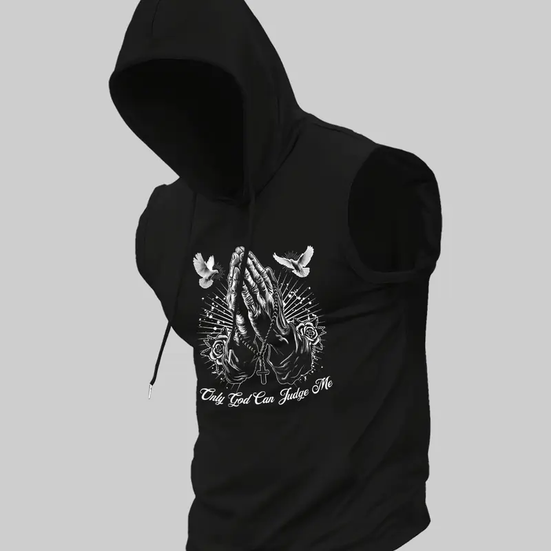 Men's Eagle Print Hooded Tank Top, Regular Fit Casual Sleeveless Hooded Top for Daily Wear, Men's Clothes for All Seasons, Sweatshirts