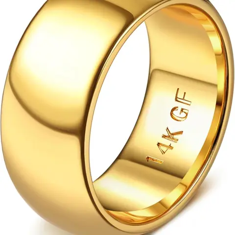 14k Filled Ring for Women & Men, Finger Rings, Thick Thin Pinky Thumb Ring, Wedding Band, Non-Tarnish, Plain Dome, Comfort Fit, Sizes 6-10, Engagement Wedding Bands, Engagement Wedding Rings