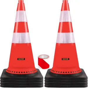 VEVOR Safety Cones,  8 x 30\" Traffic Cones, PVC Orange Construction Cones, Reflective Collars Traffic Cones with Black Weighted Base Used for Traffic Control, Driveway Road Parking and School Improvem