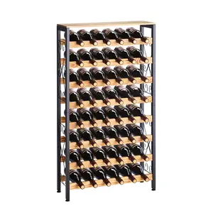 【FathersDayGift】VEVOR 48 Bottle Wine Rack,8-Tier Iron Wine Bottle Holder With Wood Table Top,Freestanding Floor Display Wine Storage Shelves,For Kitchen Pantry, Cellar, Bar, Dining Room,26''L X 9.3''W X 46.9''H