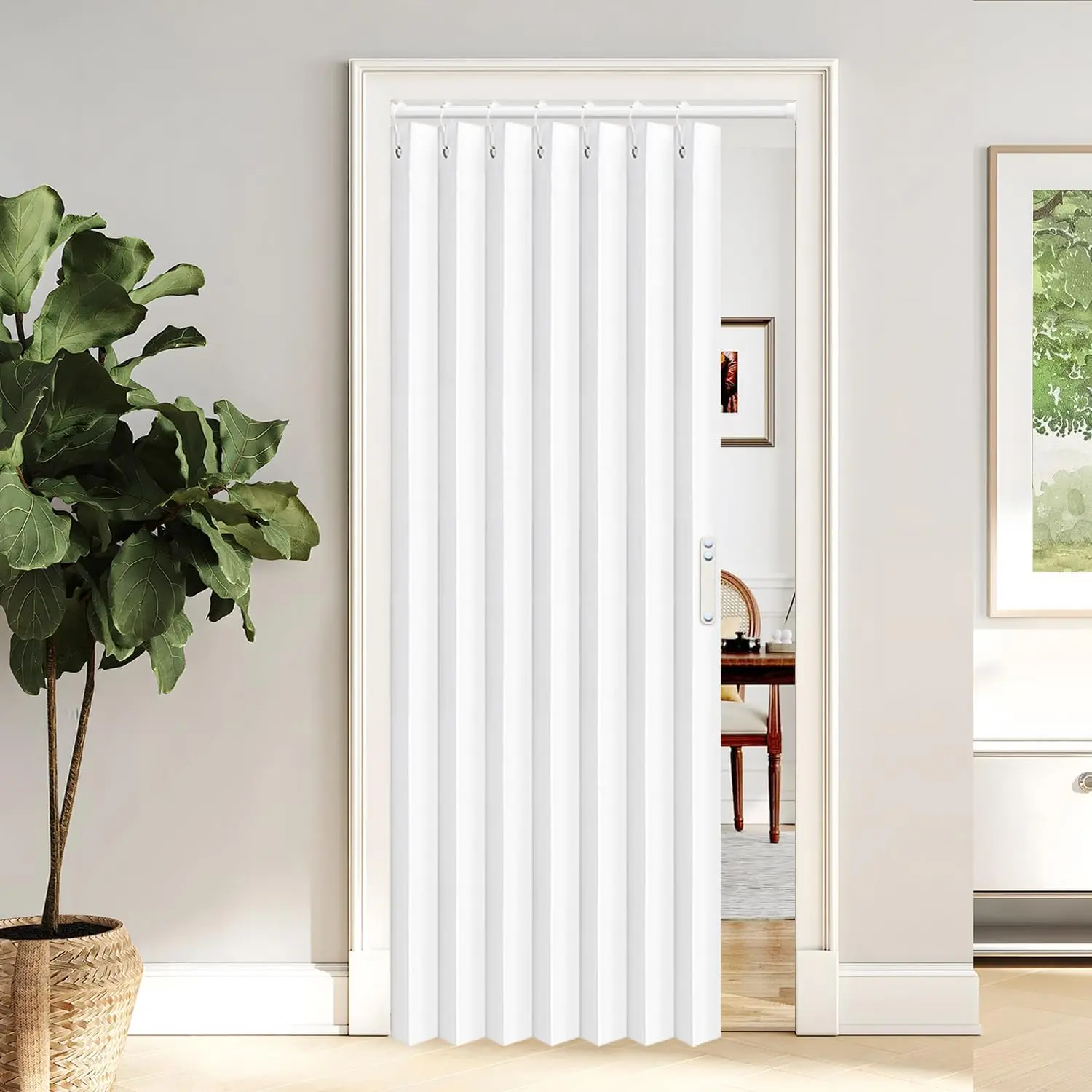 Door Curtains for Doorway, Folding Door Curtain Interior Closet Curtain for Bedroom, Bathroom, and Laundry Room, Pleated Door Curtains for Doorway,1 Panel with Tieback, W39 x L78, White
