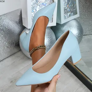 Women's Black PU Leather Elegant Low Heel Pointed Toe Block Heel Shoes for Work Date Party Dance Wedding Classy Stylish Fashionable