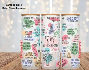 Daily Bible Affirmations Tumbler, Personalized Christian Affirmation Tumbler Faith Gifts for Women, Bible Verse Cup Gift for Mother's Day Bamboo Lid