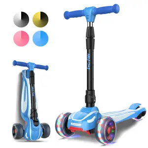 Toddler Scooter for Kids Ages 3-12 with 3 Wheel LED Lights, Extra-Wide Foldable Kick Scooter, 4 Adjustable Heights, Lean-To-Steer, Dust Cover Wheels, Dual Luminous Bands, Durable Bearings, Perfect Gift