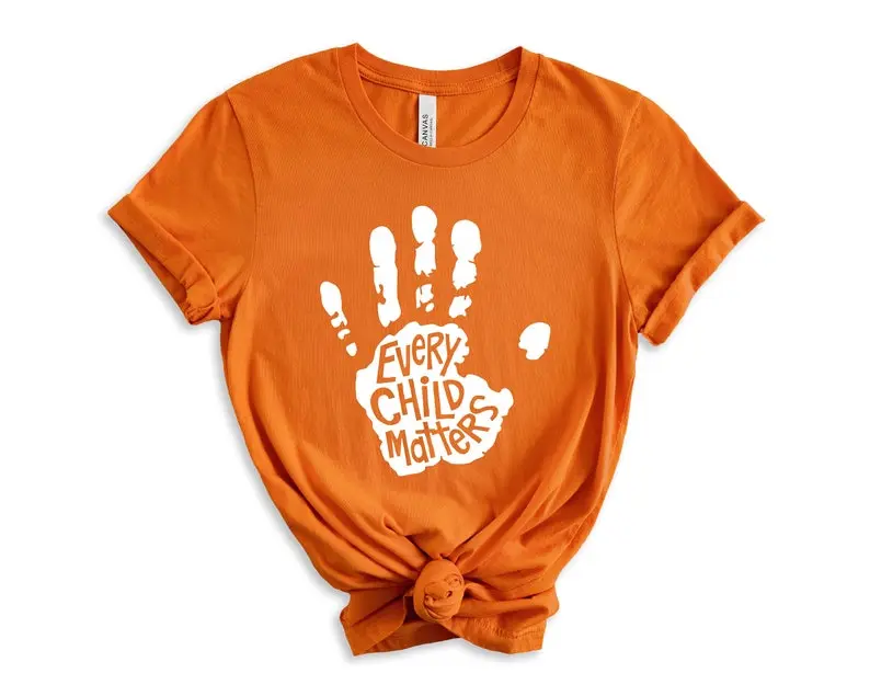 BLACKLYLY Orange Day Shirt Hand Print Every Child Matters 2024 T-Shirt Awareness for Indigenous Orange Day Gift Indigenous Education Kindness and Equality September T-Shirt - Unisex Cotton Tee Shirt Top