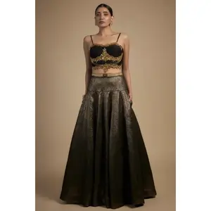 Gold embroidered with moti and chain corset fit Blouse and lehenga