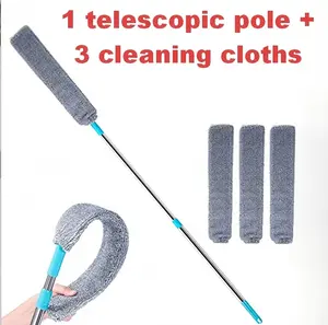 Retractable Gap Dust Removal Cleaner - 61.4 inches  Extendable Duster with 3 Microfiber Fabric Cloths , Soft Bristles, Stainless Steel Locking Design, Bendable Rotating Brush, Lightweight for Delicate Surfaces & Living Room Gaps Cleaning Set