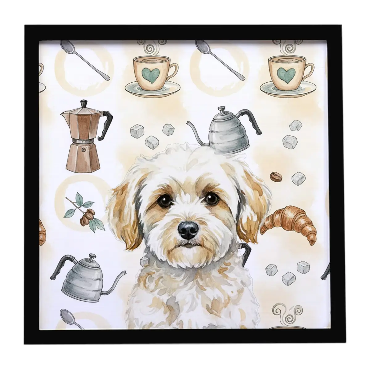 Carolines Treasures WDK7507MFP88 8x8 in. Durable Framed Metal Art Print - Cute Maltipoo Animal Friends Coffee Bar Graphic, Wall Artwork with Hanger for Modern Home Decor, Office Accent, Bathroom Gift