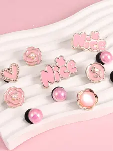 DIY Pink Flower Series Shoe Charms 11PCS Set for Croc Clogs Luxury Nice Letter Pearl Heart Accessories Shoe Embellishments for Women to Customize Shoes