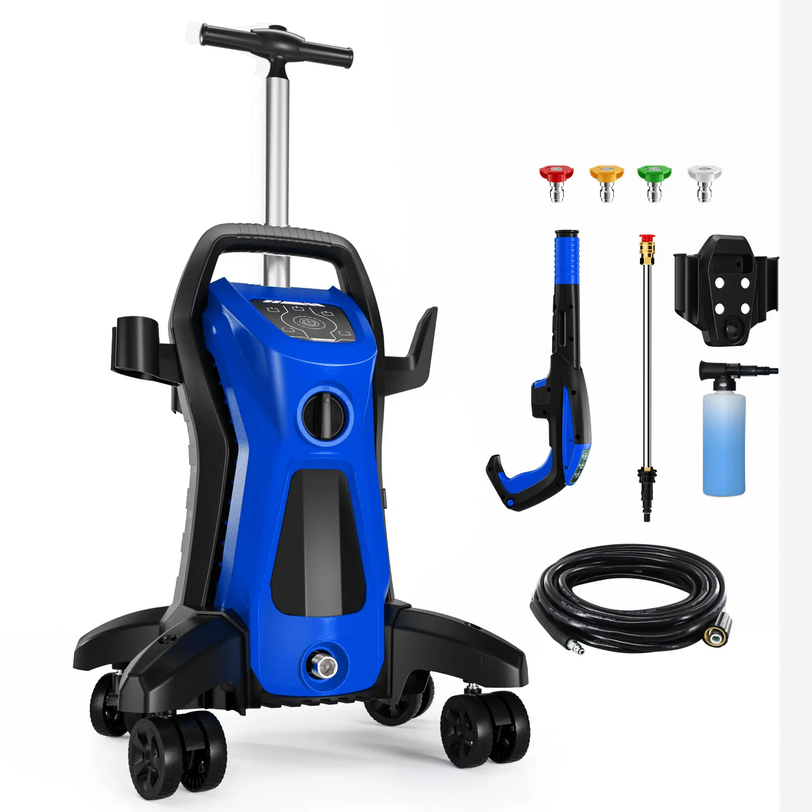 Electric Pressure Washer 4500PSI 3.0GPM, 15 Level Adjustable Touch Screen, Anti-Tip 4 Wheels, Focused Dirt and Grime Cleaning, with 4 Adjustable Nozzle, 500ML Foam Cannon, Stainless Steel Lance and Total Stop System for Car Wash, Home, Patio Cleaning