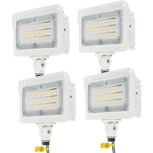 LED Flood Light 50W/40W/30W, 3CCT 3000K/4000K/5000K Selectable, Dusk-to- Photocell, IP65  Adjustable Knuckle Mount  Lights, 100-277V ETL Listed, White 4 Pack