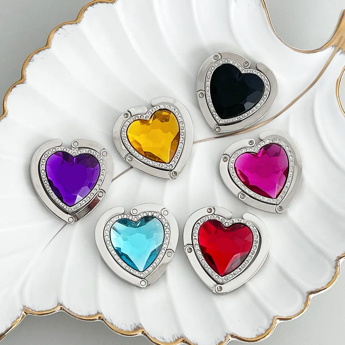 Wrapables Heart Shaped Purse Hook Hanger with Rhinestones