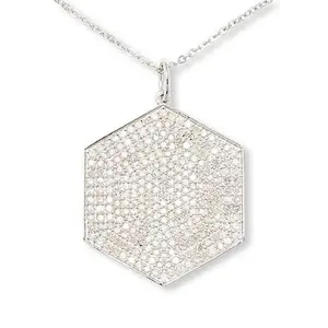 Colleen Lopez 1.46ctw Pavé White Diamond Hexagon Pendant with Chain