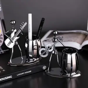 Desk Pen Holder, Guitar Style Pencil Stand, Men's Gift, Cute Metal Desk Organizer, Office Decor Desktop Accessory
