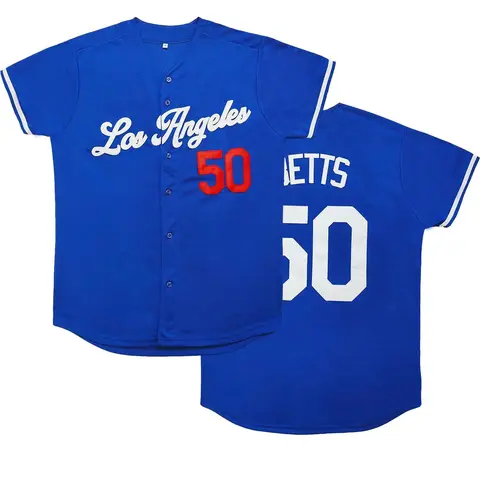 Men's #50 "Los Angeles" Embroidered Baseball Jersey, Loose V-Neck Short Sleeve Button-Up Sportwear Sports Clothing Suitable For Street Hip-Hop, Baseball, Golf Training, Sports Top, Streetwear, Sportswear Top
