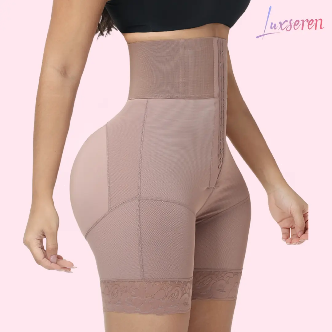 LUXSEREN Women's Elastane High-Waist Compression Faja Body Shaper Boy Shorts - 3-Row Crotch Closure, Adjustable Waist Trainer Corset, Abdominal Lift, All-Season Minimalist Lingerie Underwear with Body Contouring, Abdominal Compression Leg Shaping Shorts