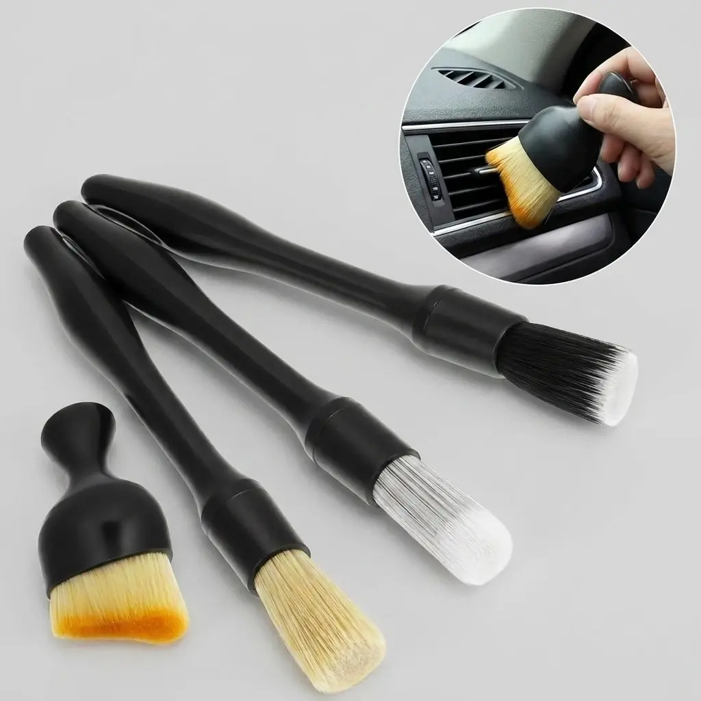 4-Piece Car Detailing Brush Set, Soft Bristle Cleaning Brushes for Vehicle Interior and Exterior, Multipurpose Auto Cleaning Tools for Dashboard, Air Vents, Wheels, Seats and Crevices