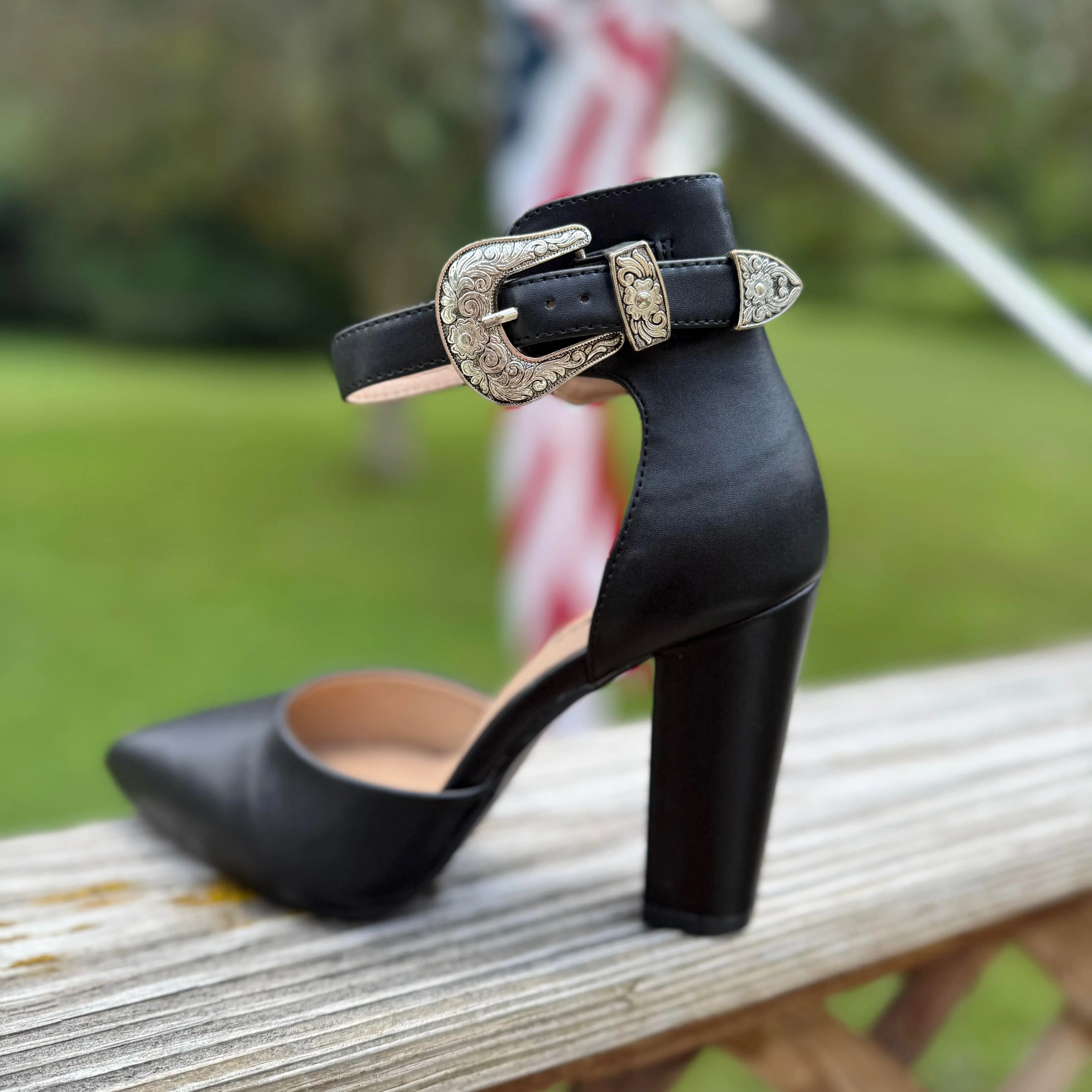 Black closed toe western heel