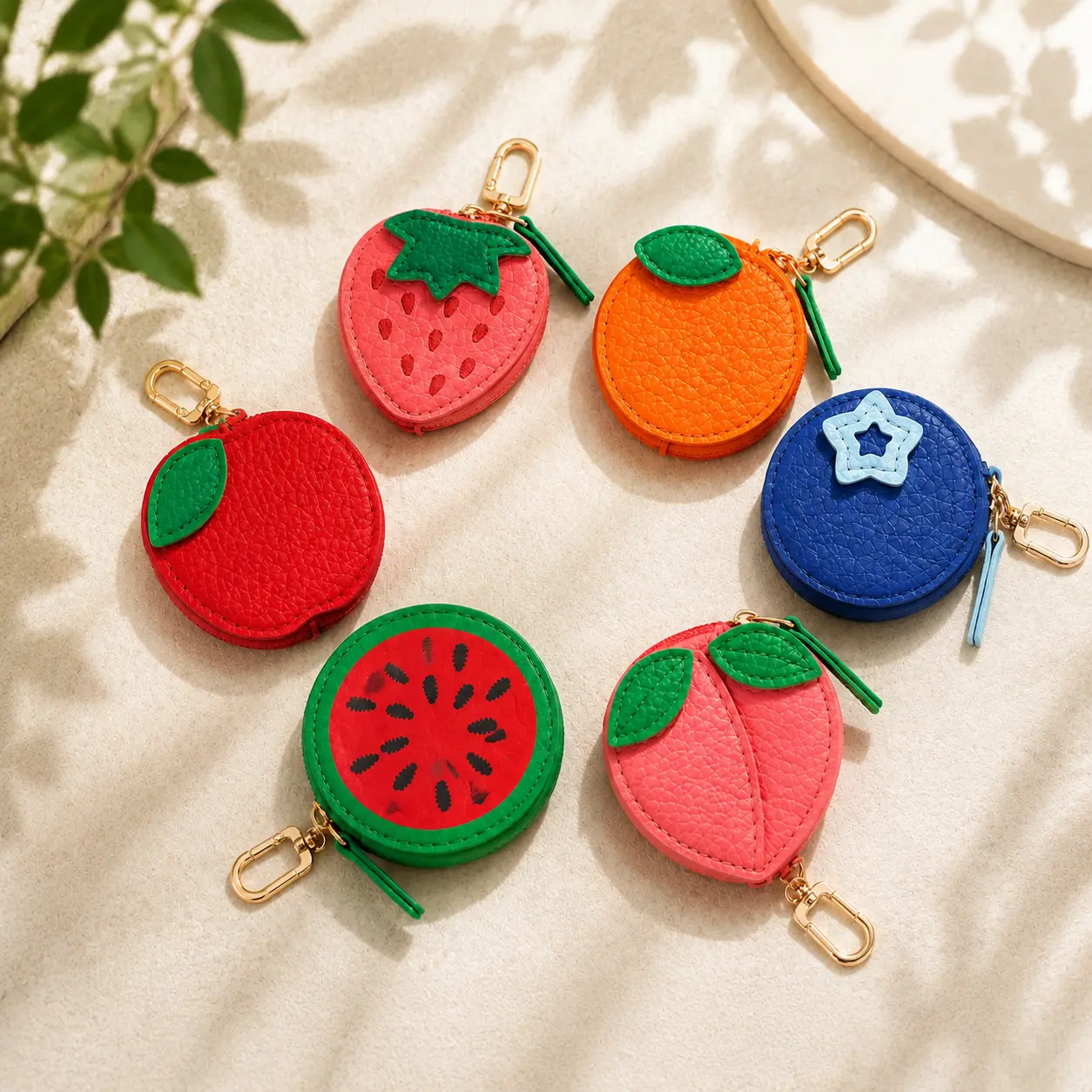 Cute Fruit Bag Charm Keychain Set - Cute Charms PU Leather Pendant Combo, Fashion Costume Jewelry Accessory, Sister Gift, Backpack Decor, Year-Round Use