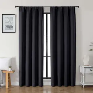 Gwine Black Blackout Curtains for Bedroom 84 inches Long 2 Panels, Solid Thermal Insulated Noise Reducing Light Blocking Window Curtains Drapes for Living Room, Each 40Wx84L