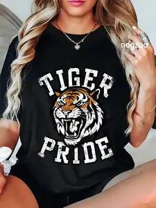 100% Cotton Unisex Retro Vintage Tiger Pride Tiger Mascot School Sports Team T-Shirt Casual Top