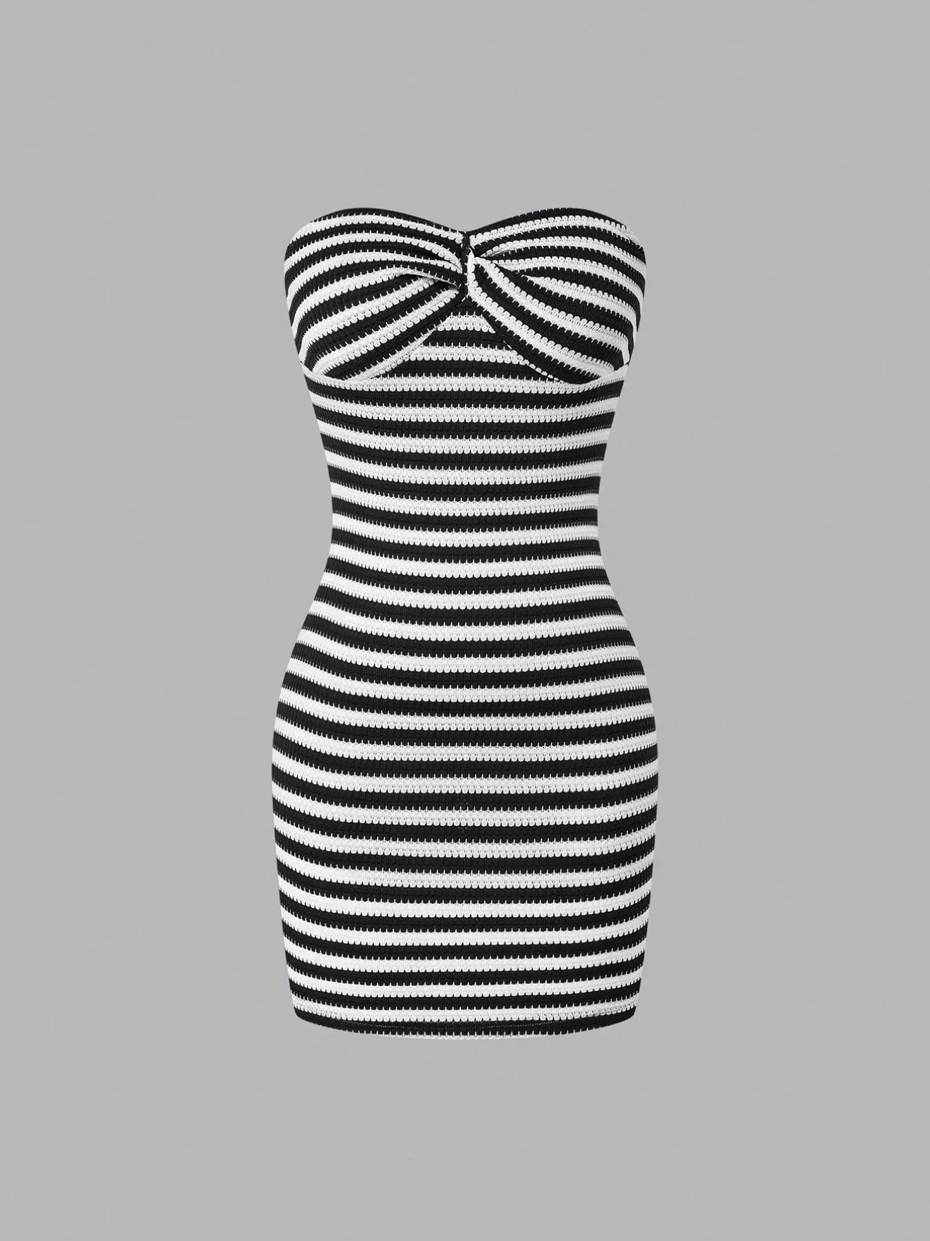 Women's Striped Slim-Fitting Twist Front Knot Knit Bodycon Dress, Sexy Fashion Backless Strapless Short Dress, Summer Wear for Parties, Soft Breathable Fabric, Casual Formal Dress, Evening Dress, Elegant Dresses