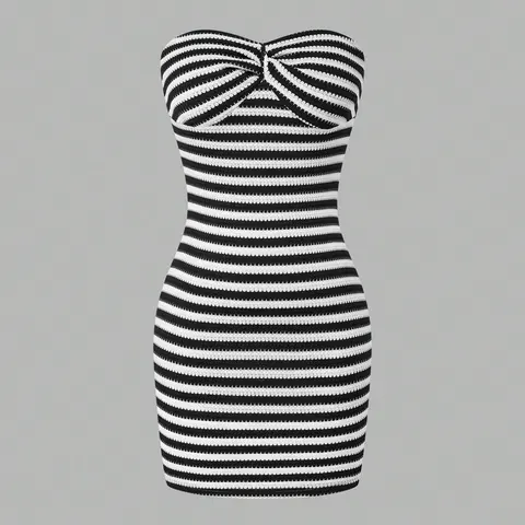 Women's Striped Knit Sleeveless Bodycon Dress, Slim Fit Sexy Backless Short Dress, Soft Breathable Fabric, Perfect for Parties and Casual Wear