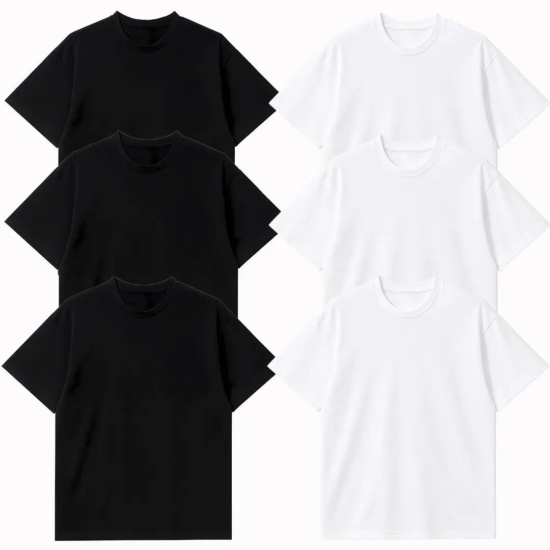 RE Summer 100% Cotton Comfortable Black and White Crew-Neck T-Shirts (Unisex, 3Pack or 6Pack)