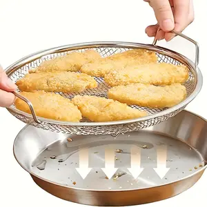 PrimPick 1 item, fresh-keeping basket, air-fried fresh-keeping basket, non-stick round fresh-keeping tray, grid barbecue basket, suitable for baking pan, grease collector, stainless steel air-fried french fries basket, kitchen tools, Air Fryer Accessories
