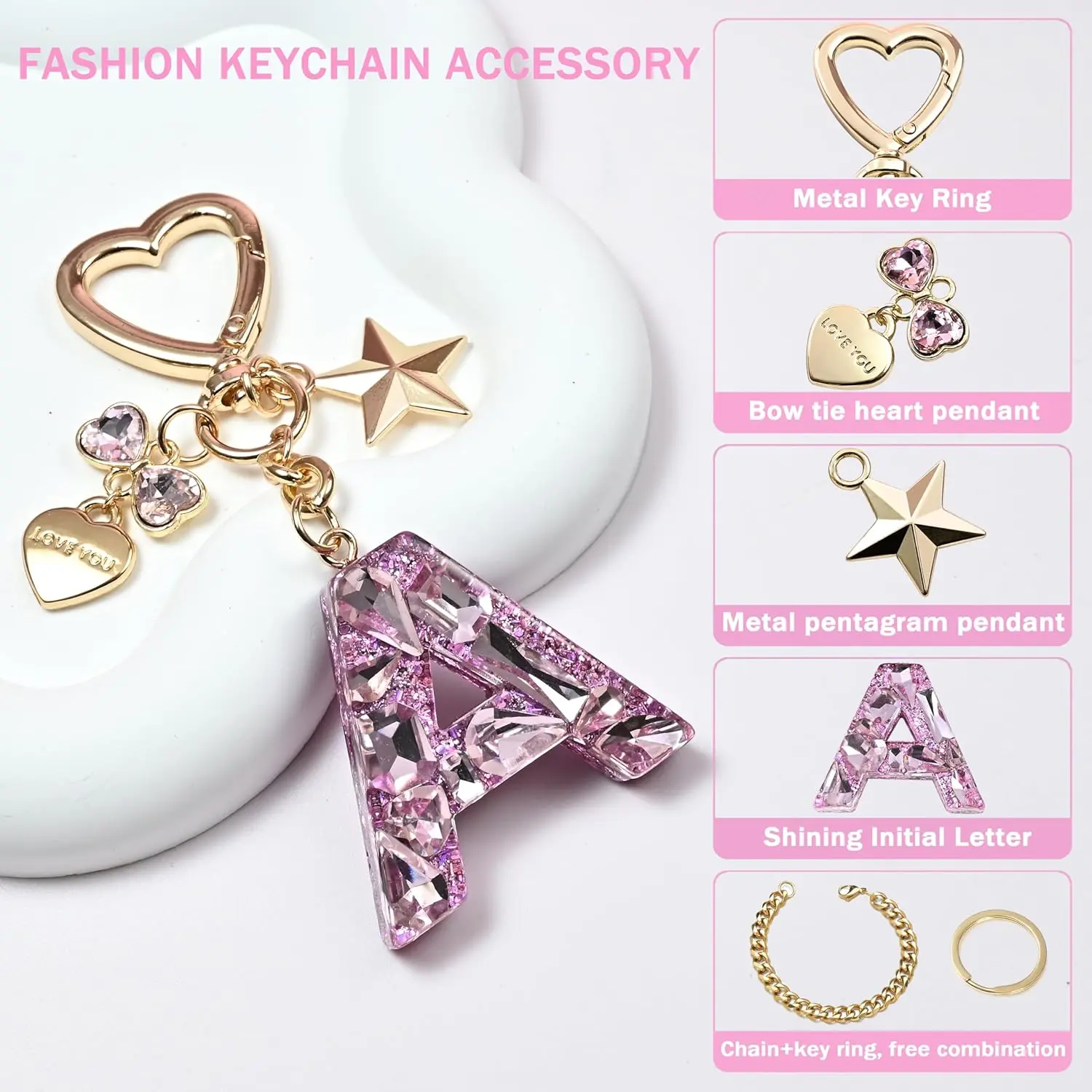 Cute shiny keychain with initials, butterfly, and star in pink and purple, suitable for women and girls, can be used to decorate bags, cups, etc., simple gift, holiday gift, special gift Cute shiny keychain with initials, butterfly, and star in pink and purple, suitable for women and girls, can be used to decorate bags, cups, etc., simple gift, holiday gift, special gift