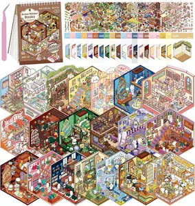 3D House Stickers,20 Sets Fun DIY Stickers Scene Make Your Own Mini House Cute Cartoon Animal Scene Sticker for Kids Adult Sticker Art Relief Stress Pass The Time Holiday Christmas Fun