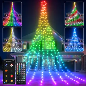 Waterfall Christmas Outdoor Decorations Star String Lights with Programmable RGB Fairy Lights App-Controlled Multicolor Changing DIY Sync with Music