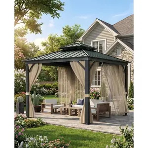 Garvee 12x12Ft Hardtop Gazebo, Double Metal Roof, Heavy Duty Gazebo Canopy for All Weather, with Nettings & Curtains, Aluminum Alloy Frame, Outdoor Gazebos for Patio, Backyard, Deck, Lawn, and Garden