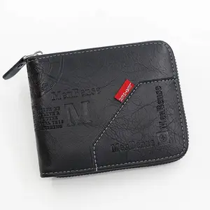 Men's PU Leather Short Card Holder Zipper Around Wallet for Money and Coins