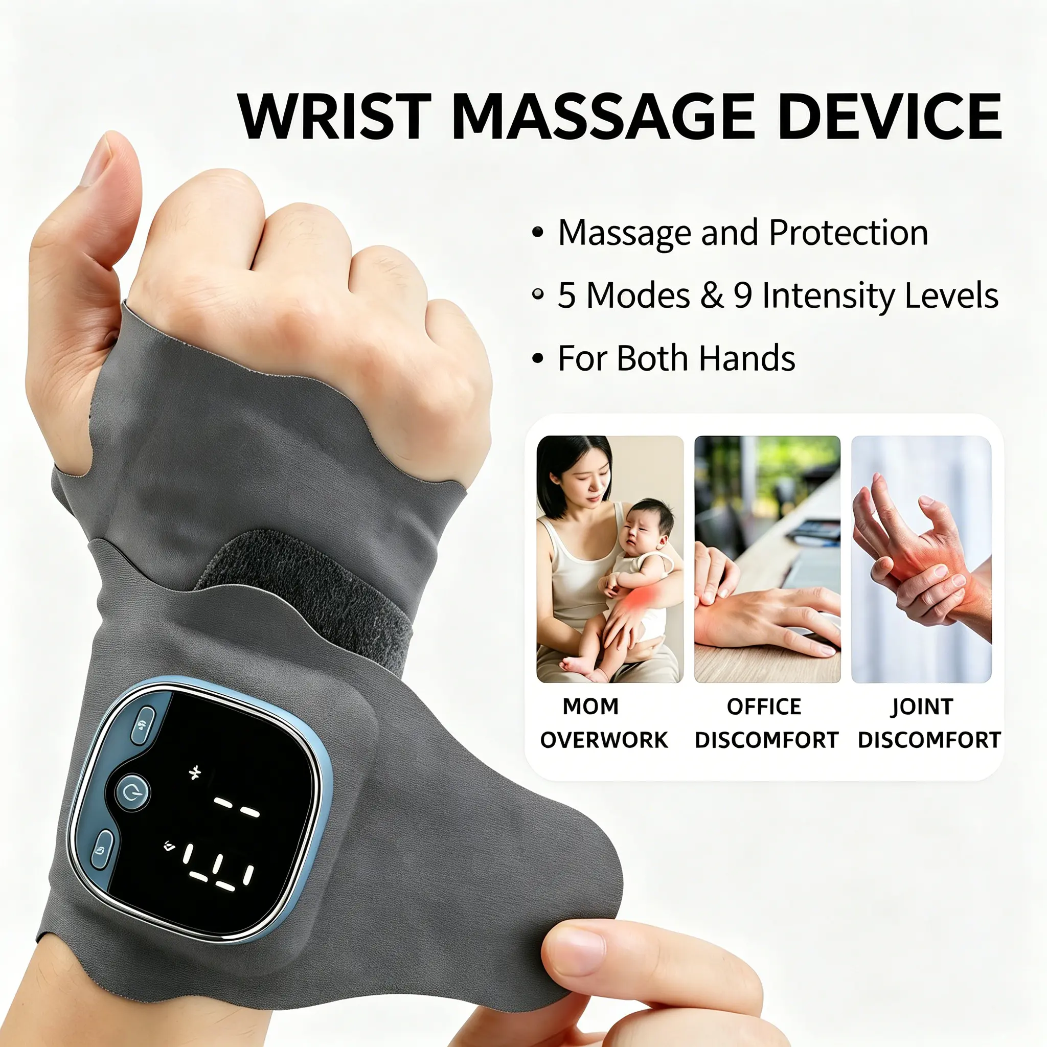 Heated Wrist Massager for Carpal Tunnel & Arthritis Relief, Wireless Hand Wrap with 9 Heat Levels & 5 Vibration Modes, Rechargeable with Digital Display, Gift for Parents, Single Item