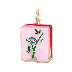 Mahjong Enamel Tile Charm in Pink